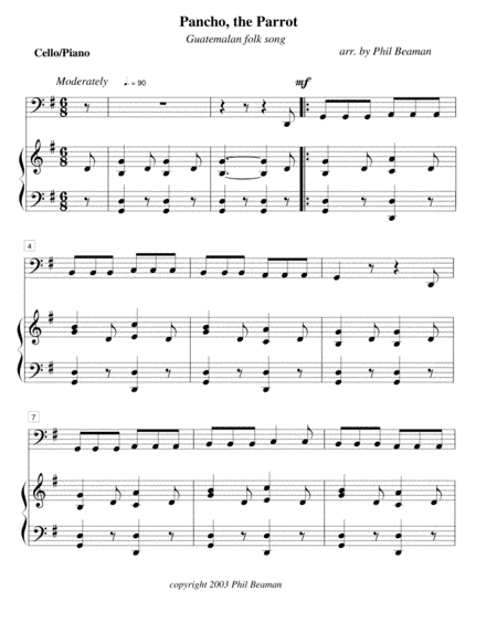 Pancho, the Parrot-cello and piano (arr. Phil Beaman)