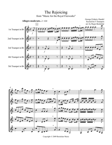 Rejoicing, The (from "Music for the Royal Fireworks") (Bb) (Trumpet Quintet) (arr. Regis Bookshar)
