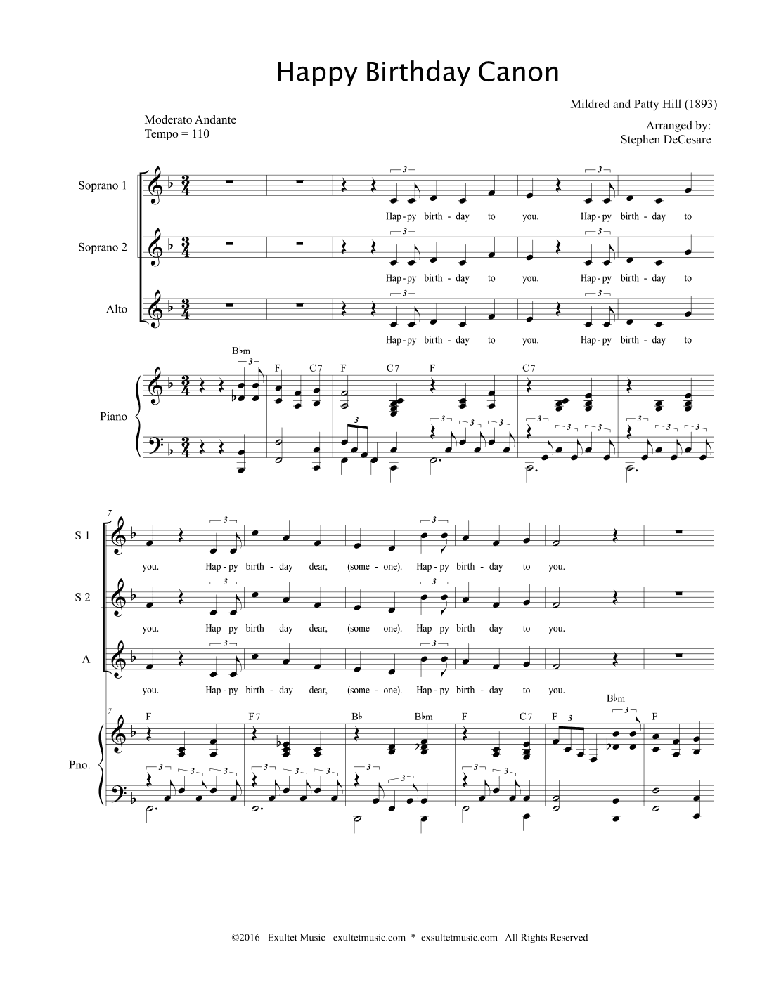 Happy Birthday Canon (SSA) (arr. Stephen DeCesare)