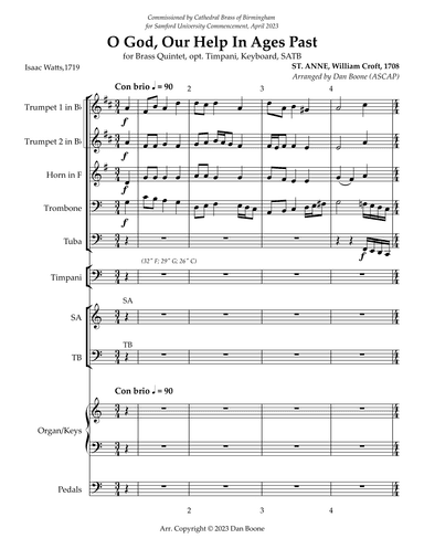 O God, Our Help In Ages Past for Brass Quintet, Timpani, Keyboard, SATB Voices (arr. Dan Boone (ASCAP))