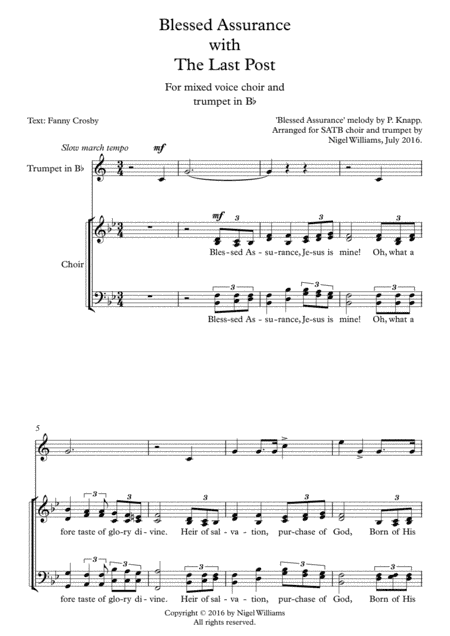 Hymn Concertato, Blessed Assurance, with The Last Post, for SATB choir and trumpet in Bb (arr. Nigel Williams)