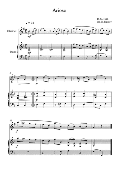 Arioso, Daniel Gottlob Turk, For Clarinet & Piano (arr. Eugene Egorov)