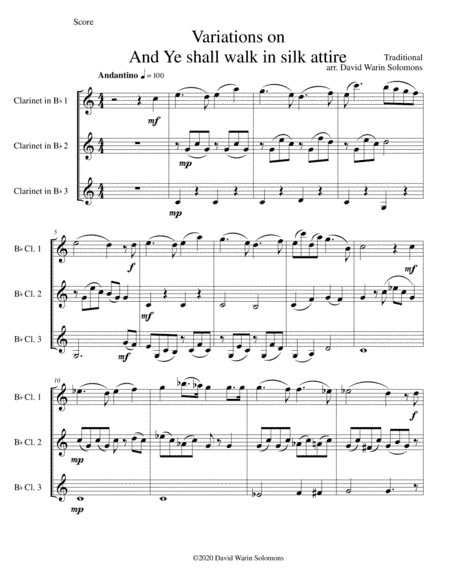 Variations on And ye shall walk in silk attire for 3 clarinets (arr. David Warin Solomons)