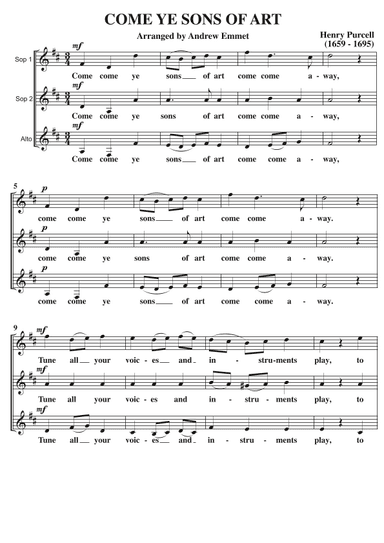 Come Ye Sons Of Art A Cappella SSA (arr. Andrew Emmet)