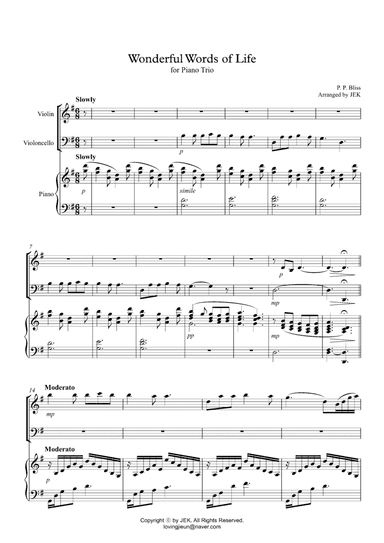 HYMN FOR PIANO TRIO - Wonderful Words of Life (arr. JEK)