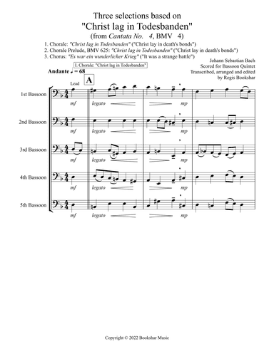 Three selections based on "Christ lag in Todesbanden" (Bassoon Quintet) (arr. Regis Bookshar)