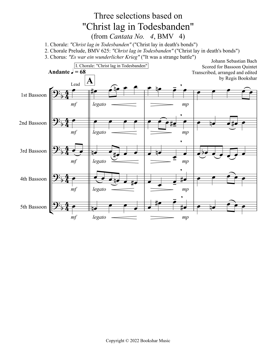 Three selections based on "Christ lag in Todesbanden" (Bassoon Quintet) (arr. Regis Bookshar)