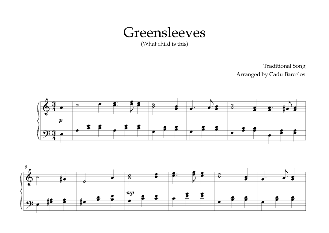 Greensleeves Intermediate Piano - A minor (3) (arr. Cadu Barcelos)