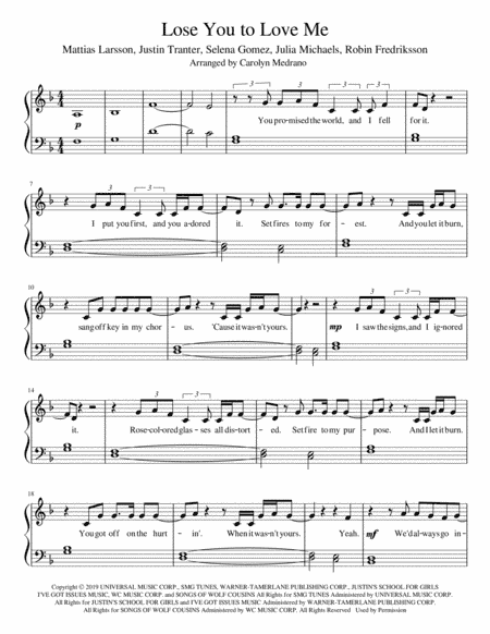 Lose You To Love Me (arr. Carolyn Medrano)