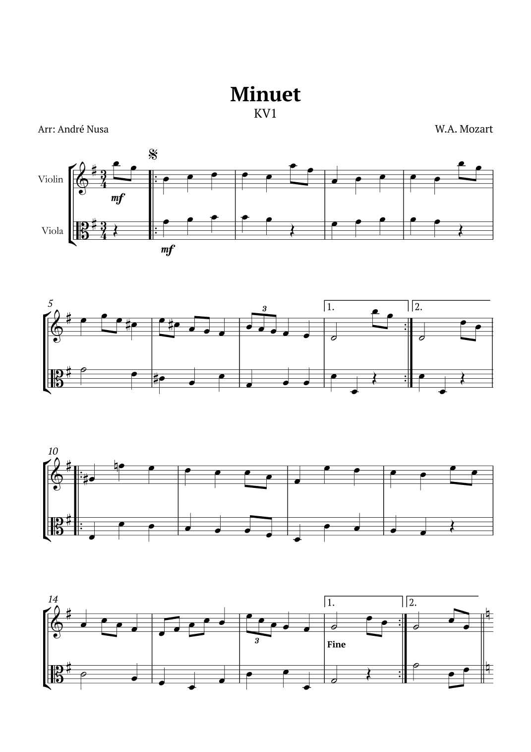 Minuet KV1 (arr. André Nusa)