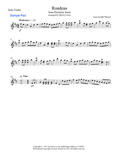 RONDEAU by Mouret, Violin Solo, Intermediate Level (arr. Sherry Lewis)