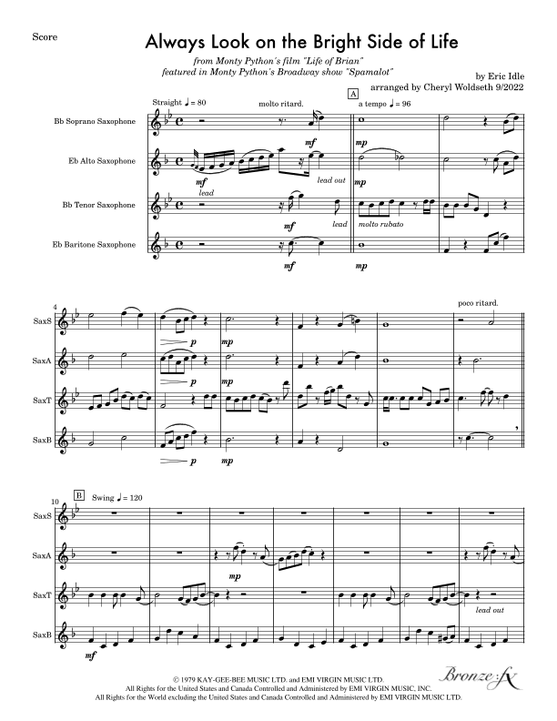 Always Look On The Bright Side Of Life (arr. Cheryl Woldseth - Bronze:FX)