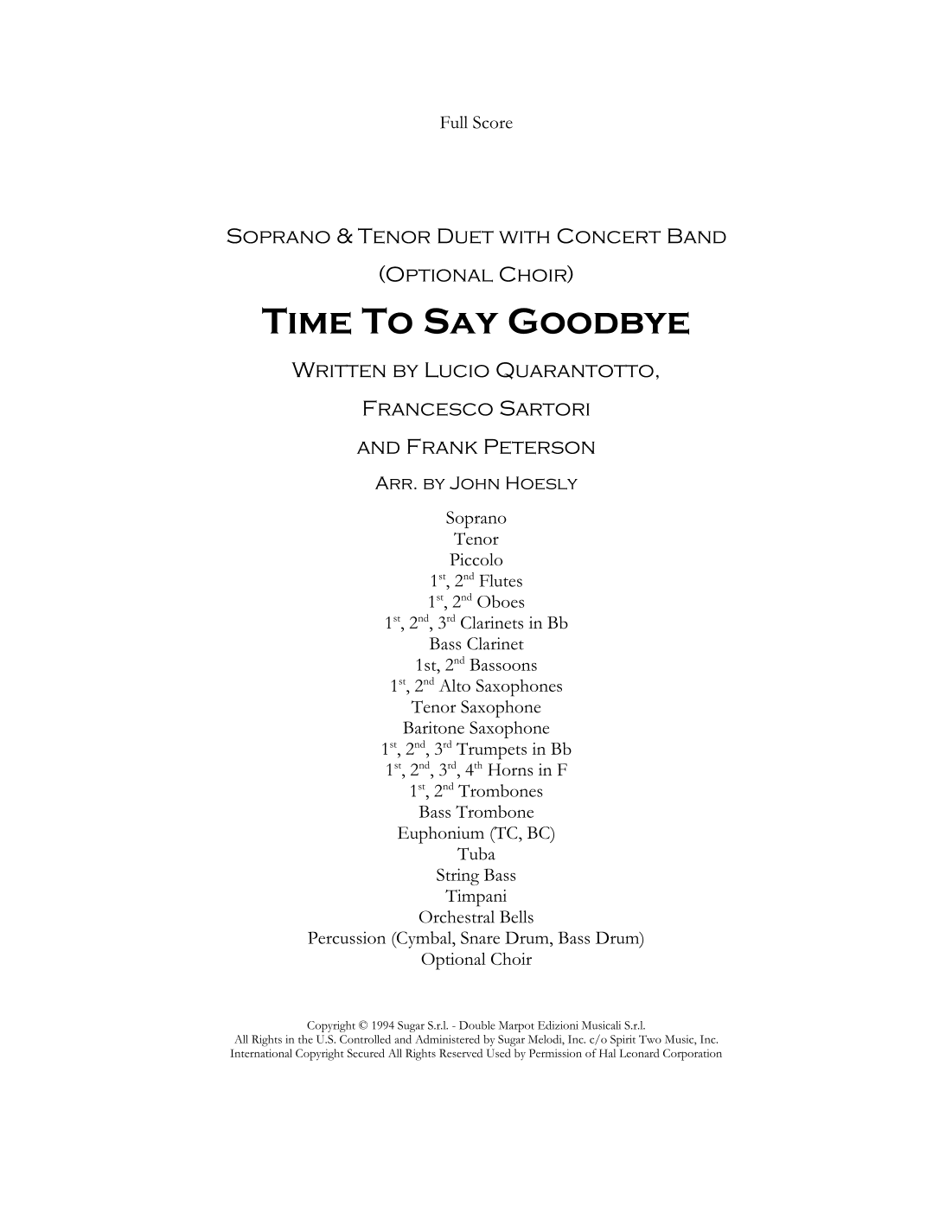 Time To Say Goodbye (arr. John Hoesly)