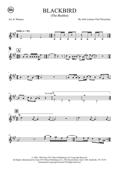 Blackbird (arr. Douglas Wattson)