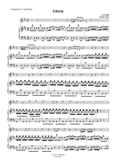 A. Vivald: Gloria in Excelsis RV 589 for Winds in C or Horn in F and Piano or Organ (arr. Pavel and Richelle Bakovsky)