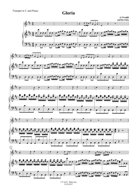 A. Vivald: Gloria in Excelsis RV 589 for Winds in C or Horn in F and Piano or Organ (arr. Pavel and Richelle Bakovsky)