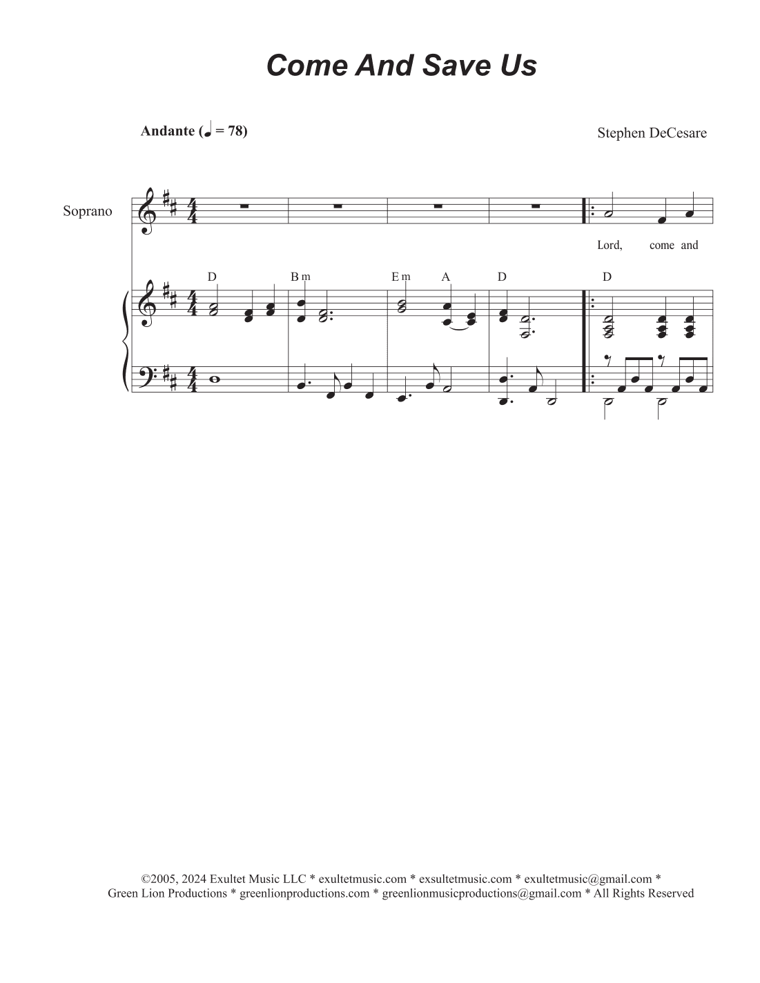 Come And Save Us (2-part choir - (Soprano and Tenor)