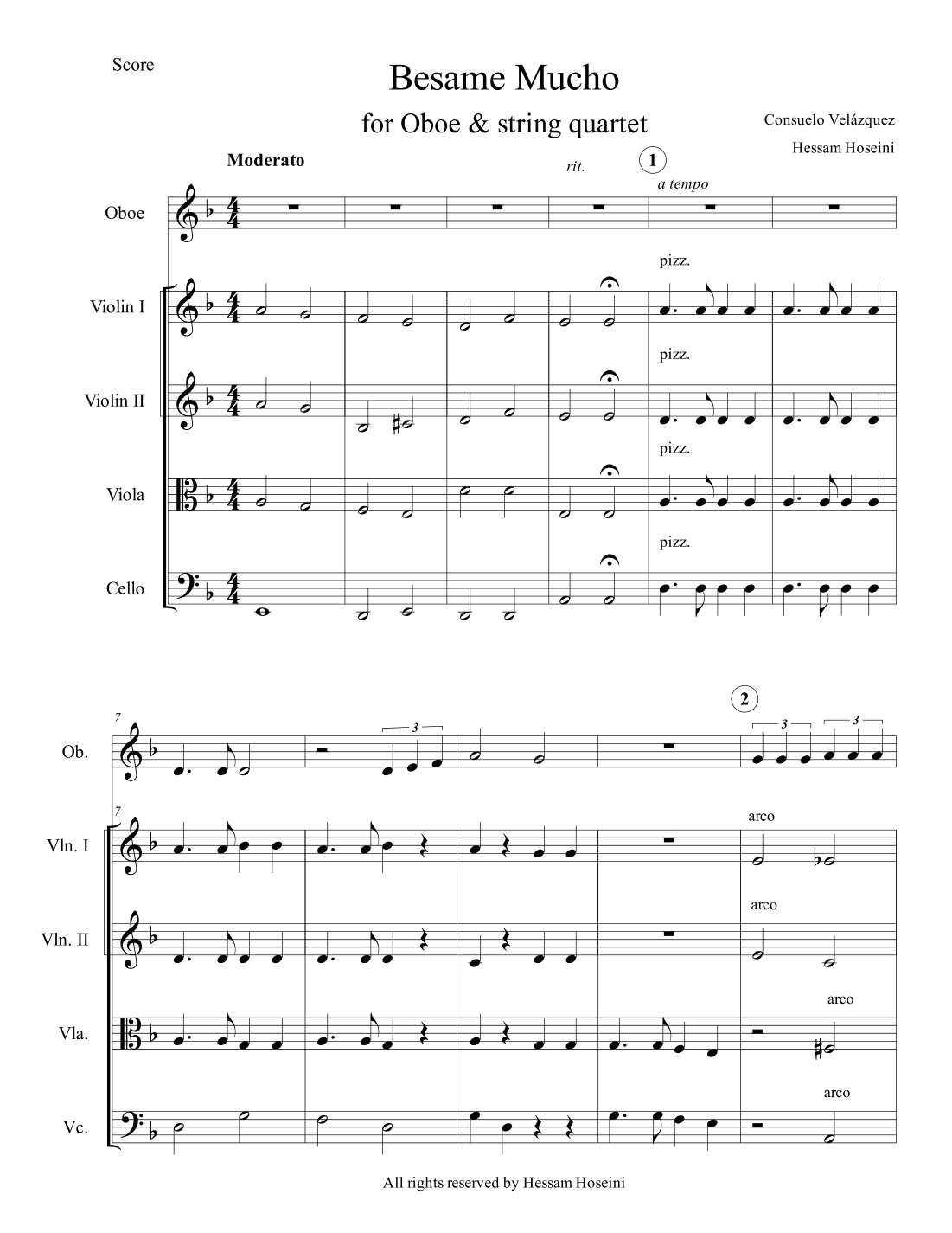 Besame Mucho (for Oboe & String quartet) (arr. Hessam Hoseini)