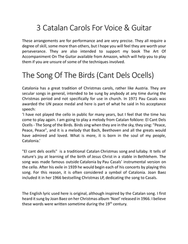 3 Catalan Carols for Voice & Guitar-The Song Of The Birds (arr. Simon James)
