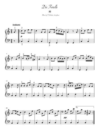"Die Forelle" (Cdur) easy piano (arr. pfkaori)