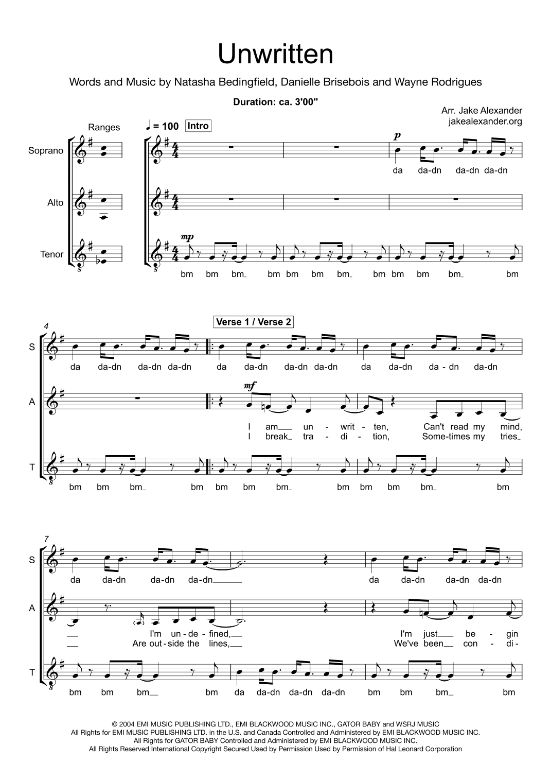 Unwritten (arr. Jake Alexander)