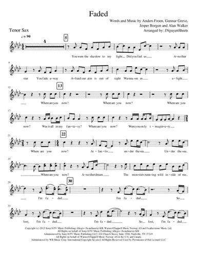Faded (arr. JNguyenSheets)