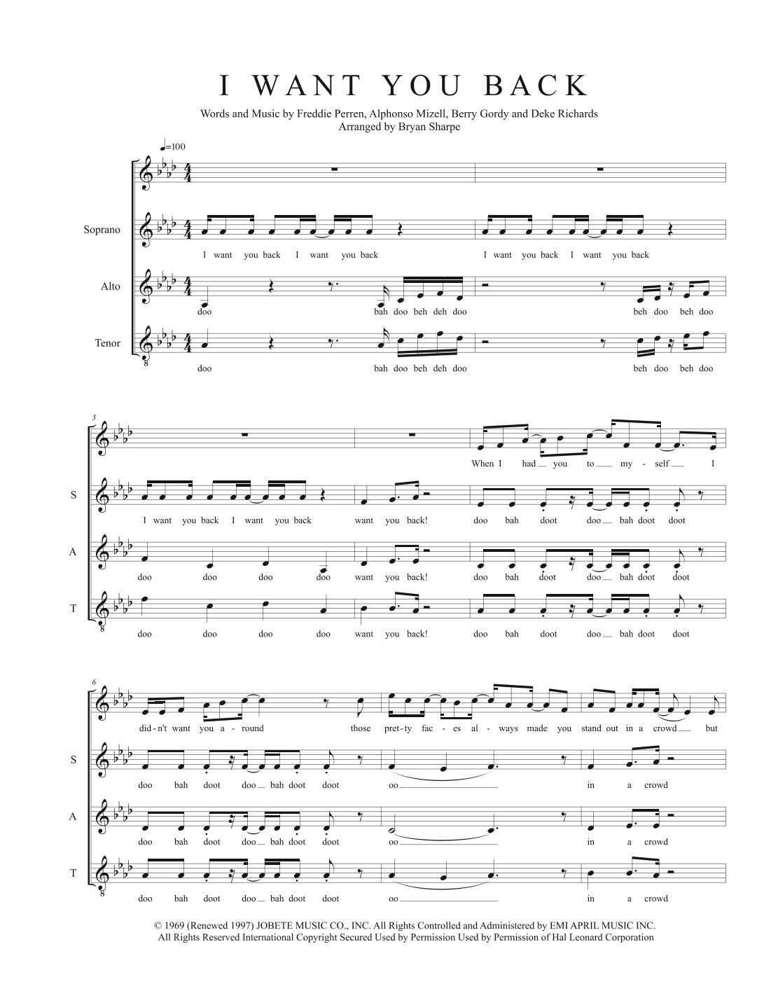 I Want You Back (arr. Bryan Sharpe)