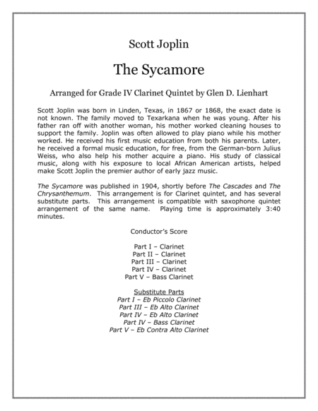 The Sycamore (Clarinets (arr. Glen D.Lienhart)