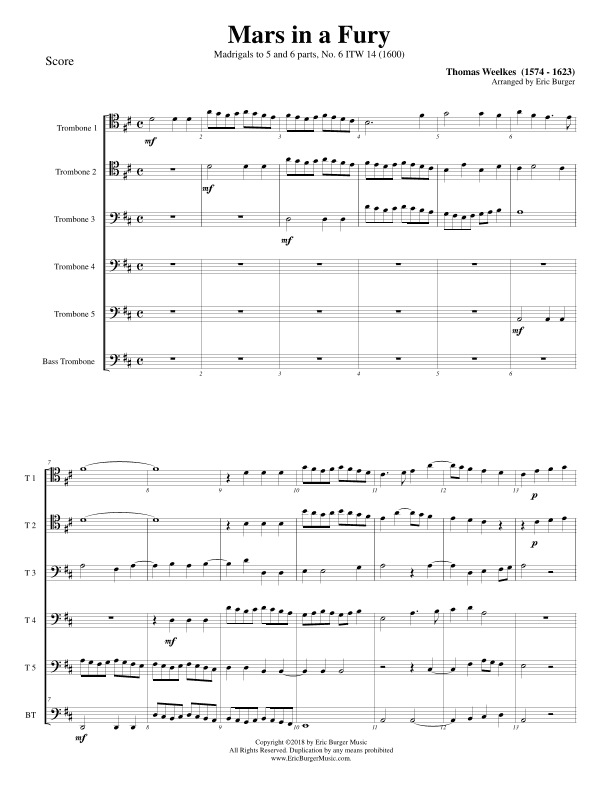 Mars in a Fury for Trombone or Low Brass Sextet (arr. Eric Burger Music)