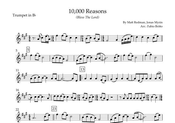 10,000 Reasons (bless The Lord) (arr. Fabio Britto)