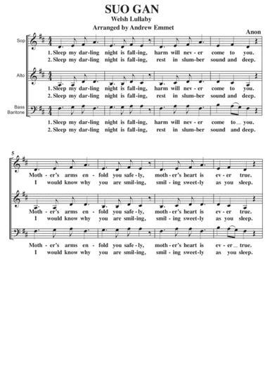 Suo Gan [Sleep My Darling] A Cappella SAB (arr. Andrew Emmet)