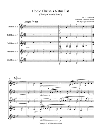 Hodie Christus Natus Est (French Horn Quintet) (arr. Regis Bookshar)