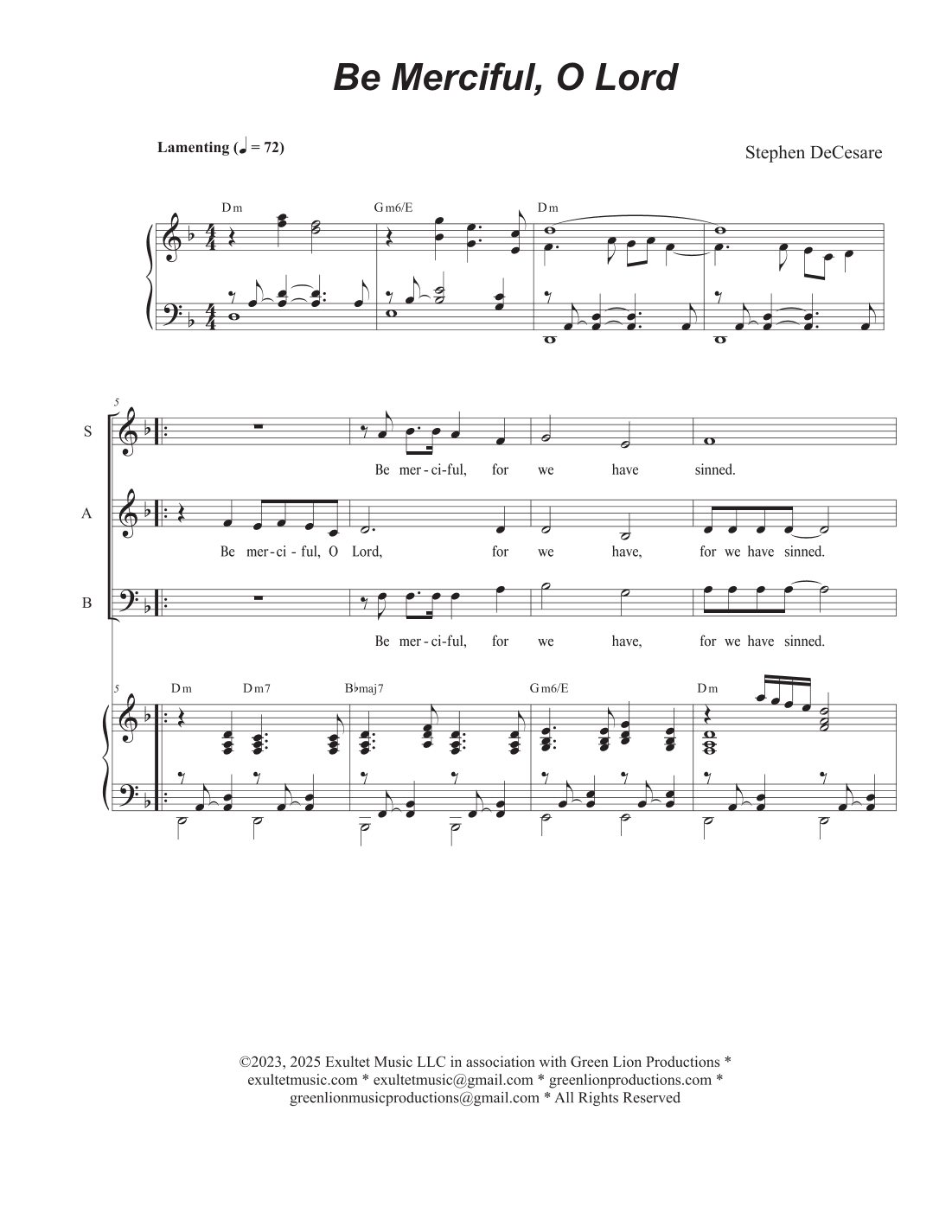 Be Merciful, O Lord (Vocal Trio - (SAB)