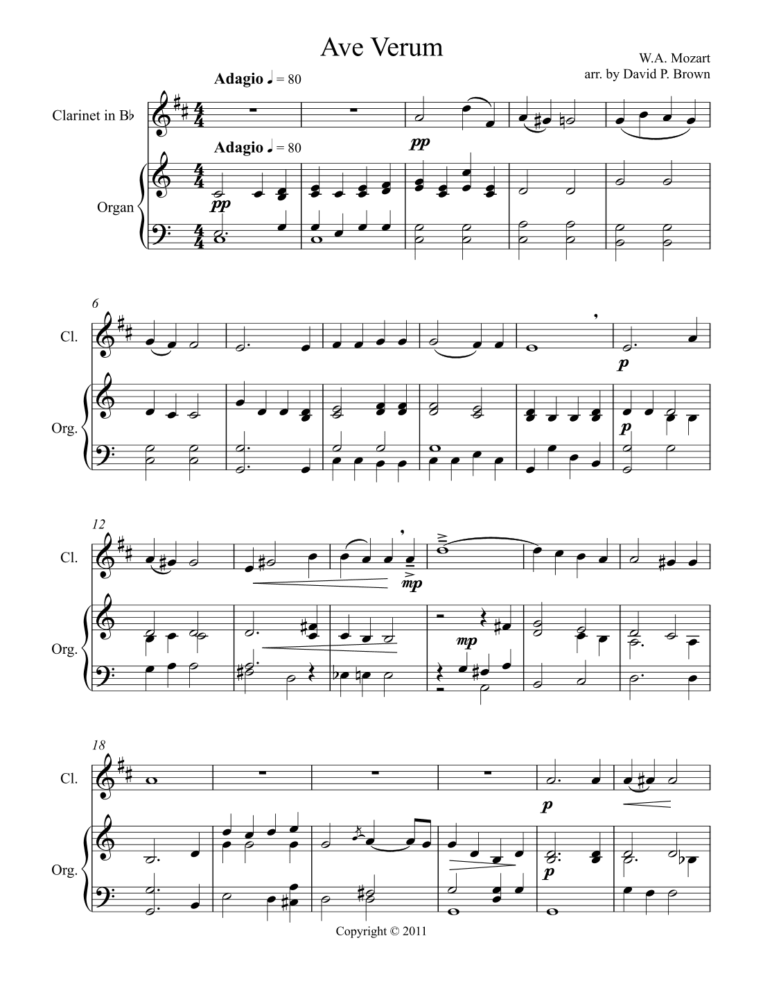 Ave Verum for Solo Clarinet and Organ (arr. David Brown)