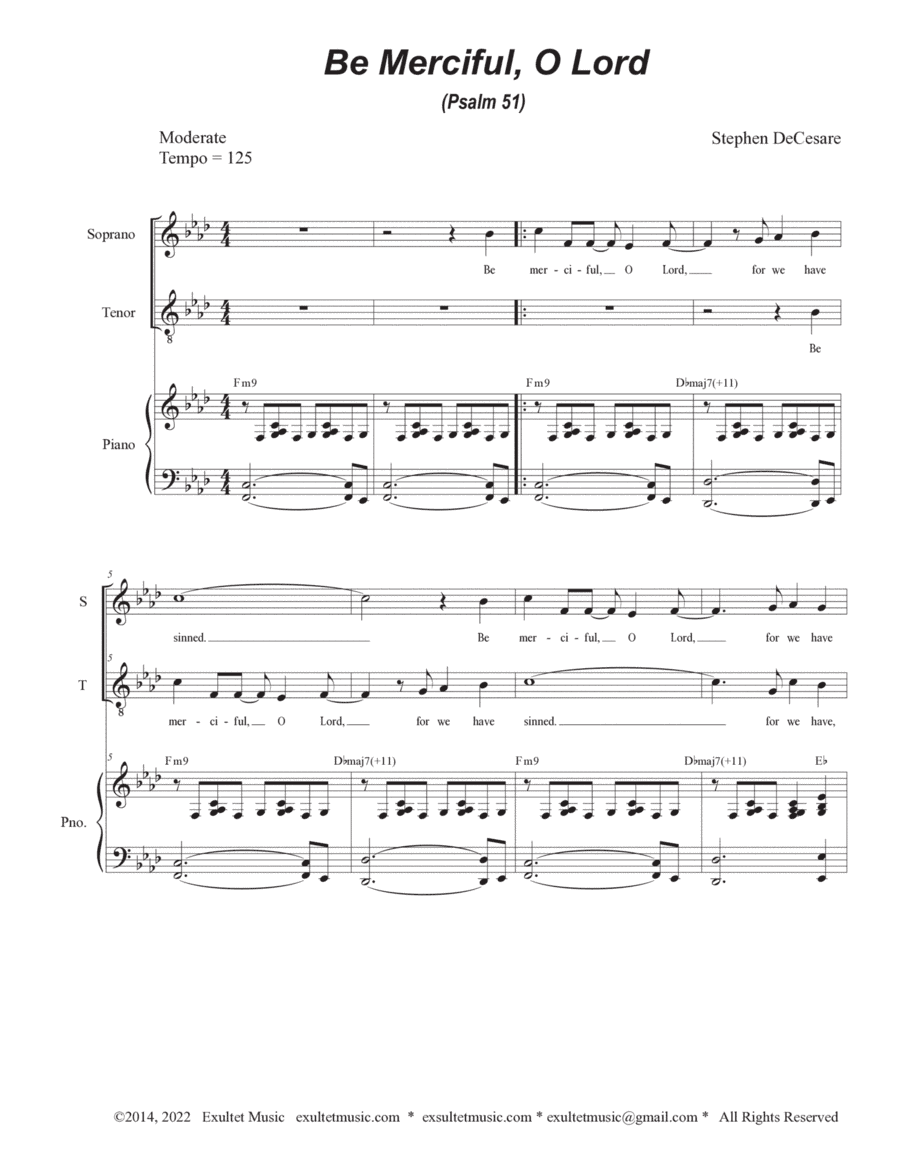 Be Merciful, O Lord (Psalm 51) (2-part choir - (Soprano and Tenor)