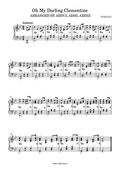 Oh My Darling Clementine Hard (arr. Abdul Adhl Azeez)