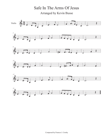 Safe In The Arms Of Jesus (Easy key of C) - Violin (arr. Kevin Busse)