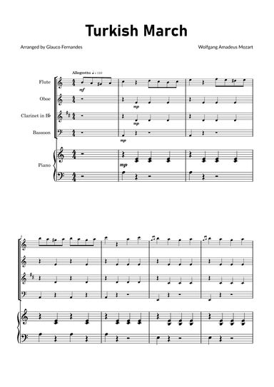 Turkish March by Mozart - Woodwind Quartet with Piano (arr. Glauco Fernandes)