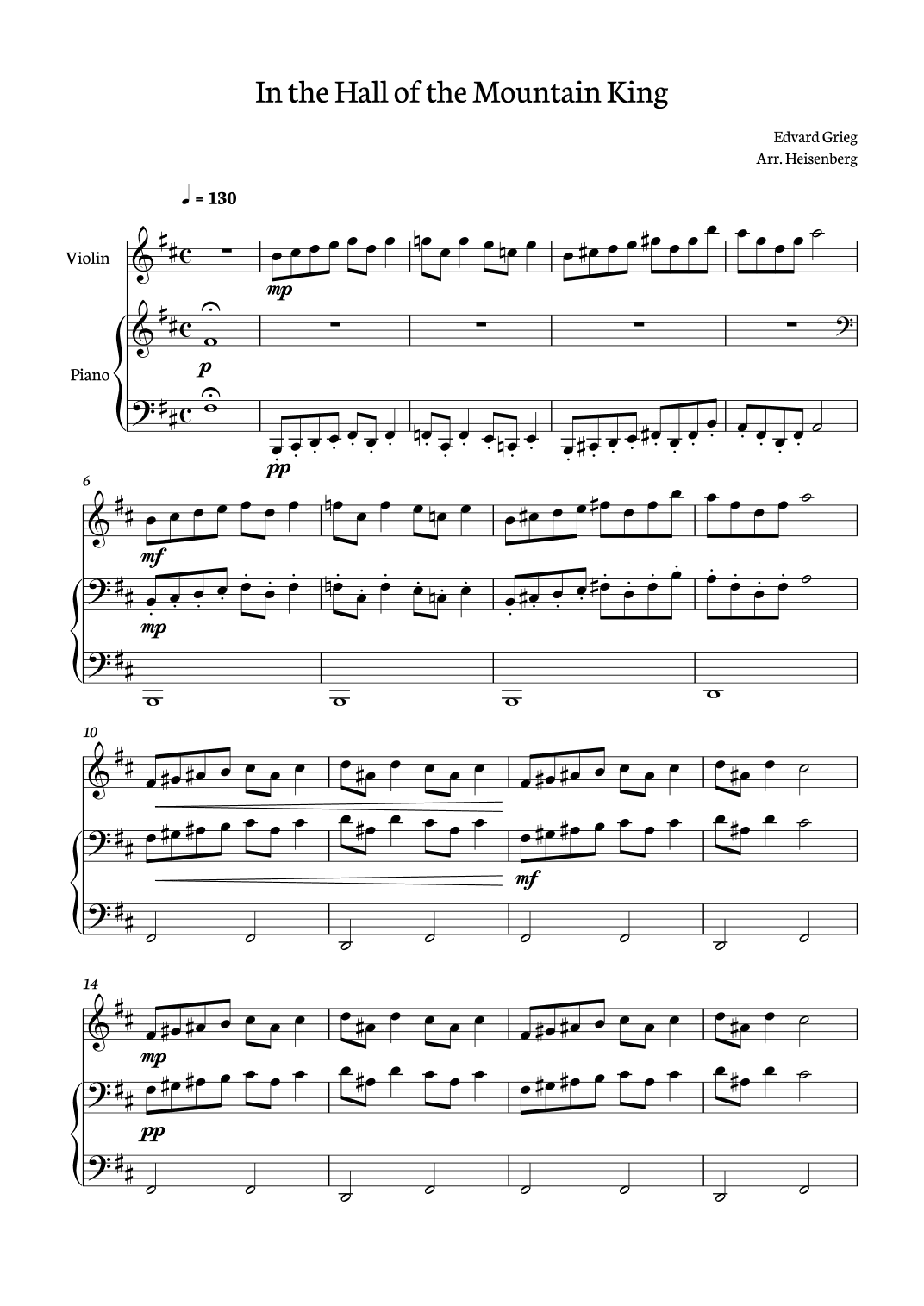 In The Hall of The Mountain King for violin with piano (arr. Heisenberg)