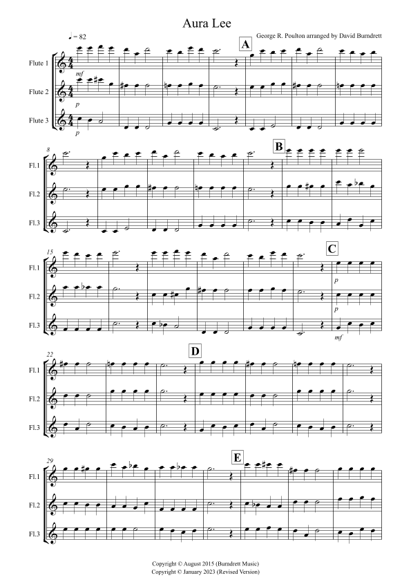 Aura Lee for Flute Trio (arr. David Burndrett)