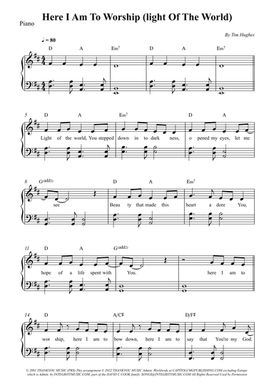 Here I Am To Worship (light Of The World) (arr. Wesley S. SIlva)