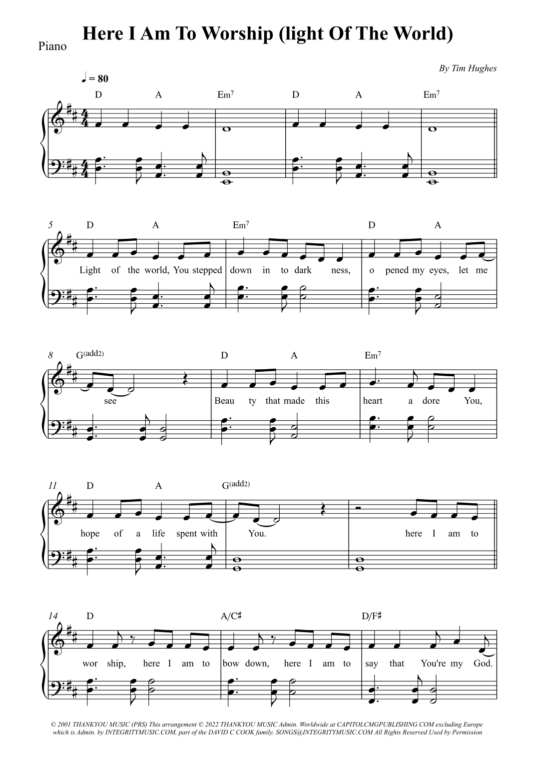 Here I Am To Worship (light Of The World) (arr. Wesley S. SIlva)