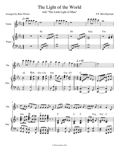 The Light of the World is Jesus/This Little Light of Mine--violin solo (arr. Beka Wilson)