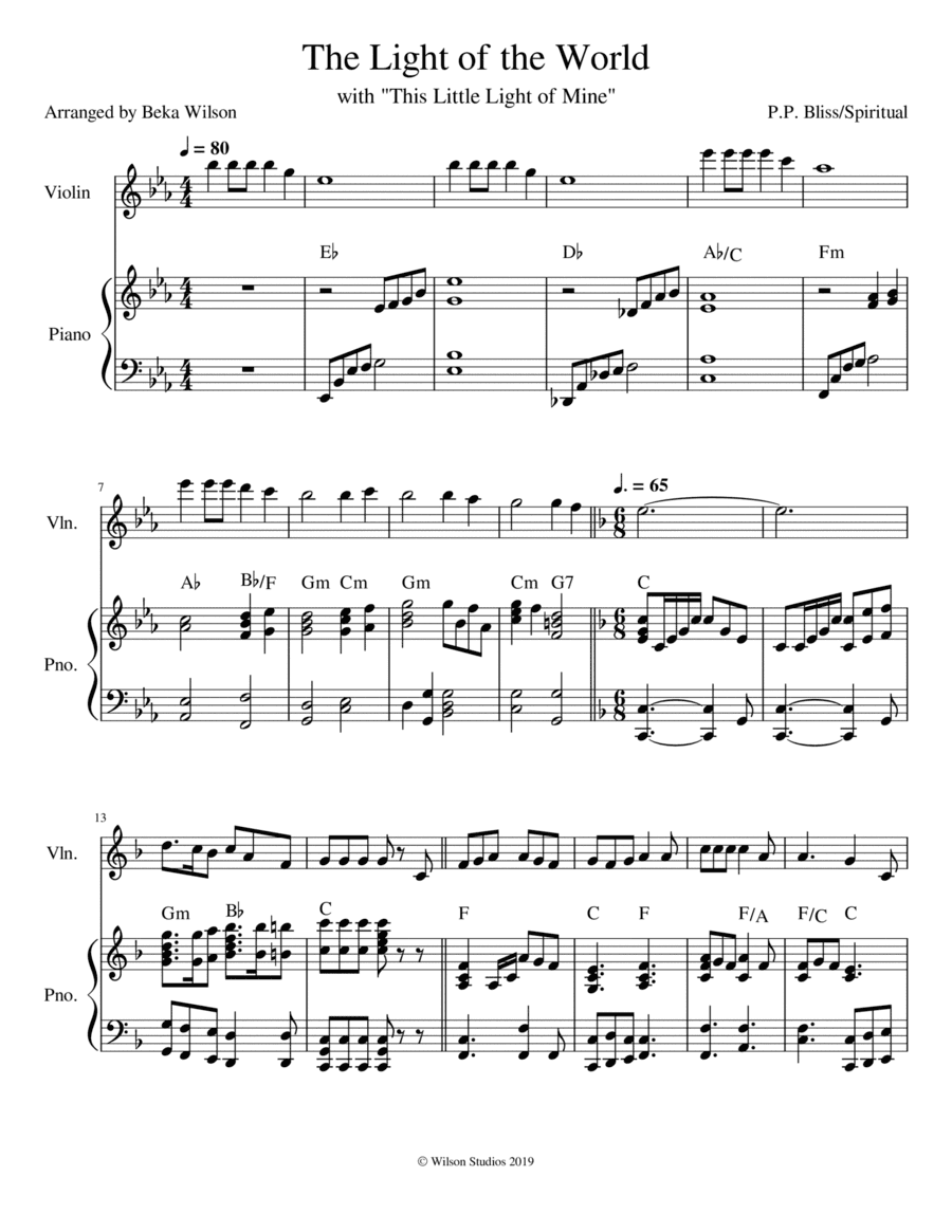 The Light of the World is Jesus/This Little Light of Mine--violin solo (arr. Beka Wilson)