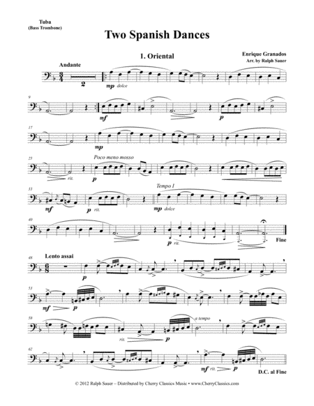 Two Spanish Dances for Tuba or Bass Trombone & Piano (arr. Sauer, Ralph)