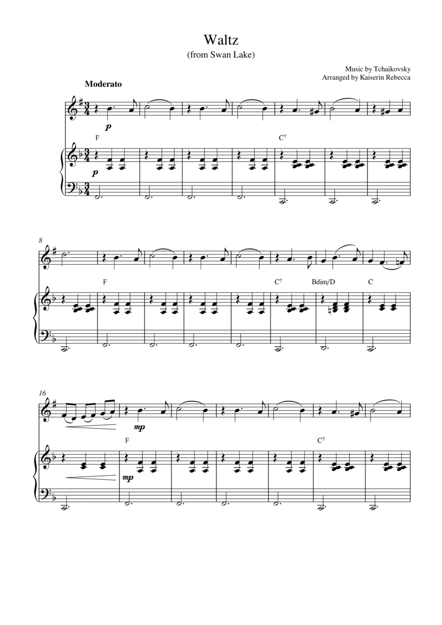 Waltz (from Swan Lake) (for trumpet in B flat solo and piano accompaniment) (arr. Kaiserin Rebecca)