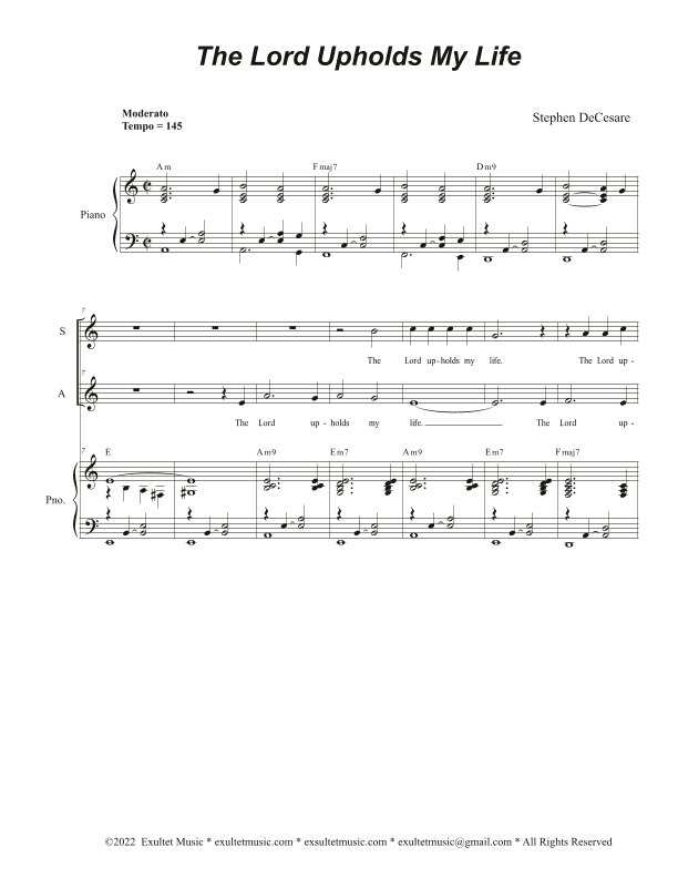 The Lord Upholds My Life (Duet for Soprano and Alto solo)