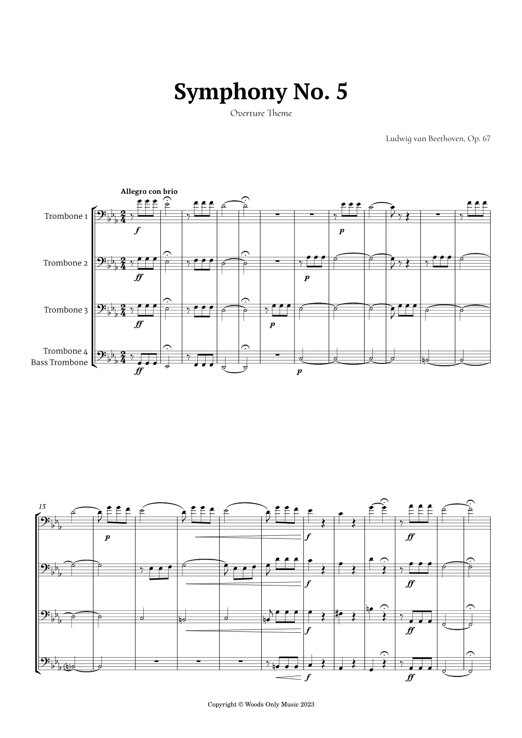 Symphony No. 5 by Beethoven for Trombone Quartet (arr. Ander)