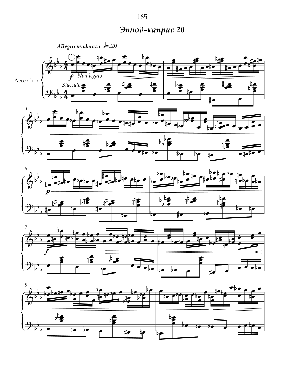 Etude-caprice #20 for free bass button accordion.