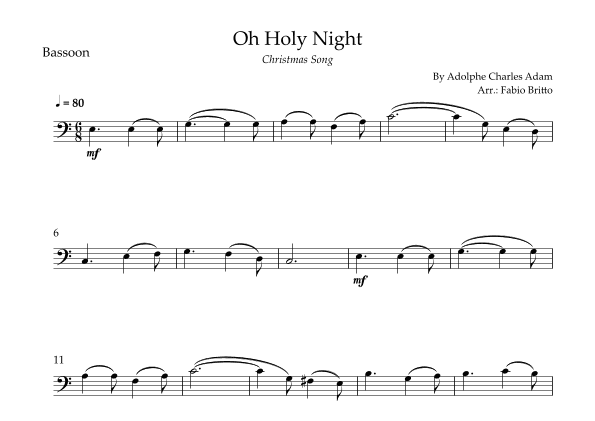 Oh Holly Night (Christmas Song) for Bassoon Solo (arr. Fabio Britto)